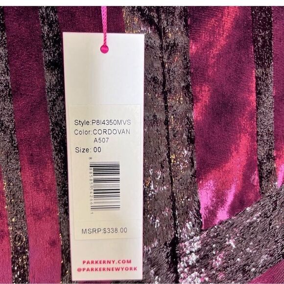 PARKER Selma V-neck Velvet Metallic Dress Cordovan Size 00 - Picture 13 of 14